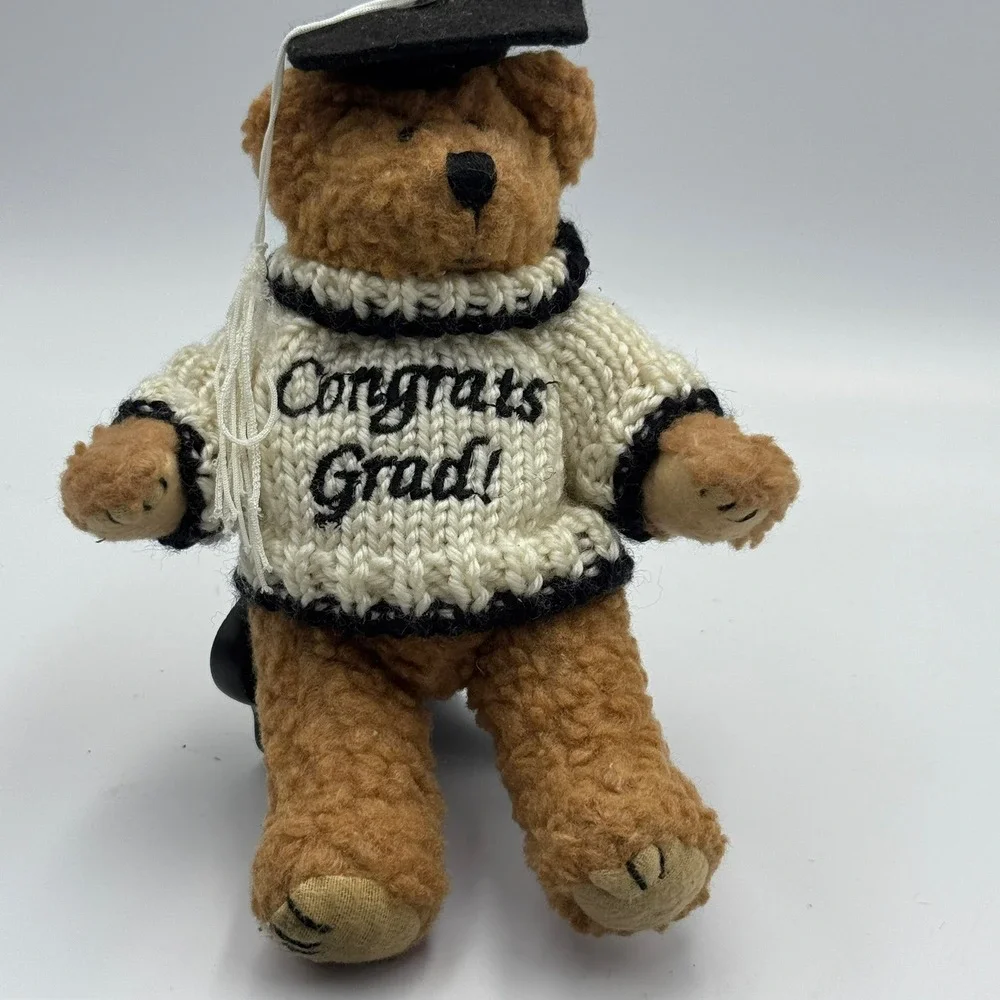 Graduation Teddy Bear Congrats Grad Knit Sweater Mortarboard Cap Plush Brown
